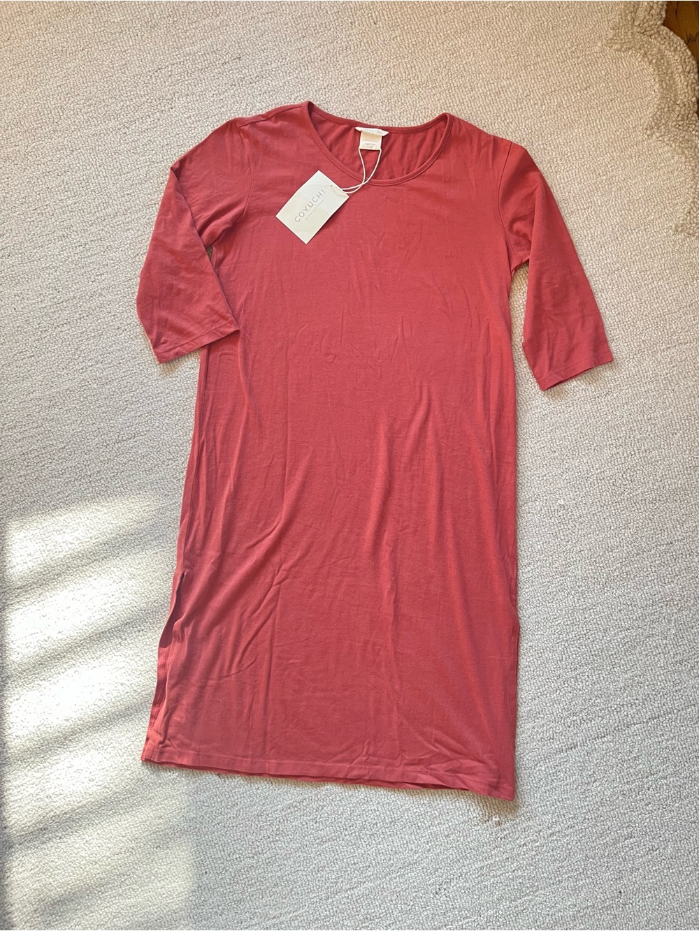 Coyuchi Organic Cotton knit autumn tunic dress | 3/4 Sleeve Crewneck minimalist
